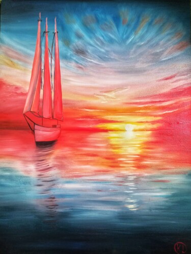 Картина под названием "Oil painting, seasc…" - Katy Joy, Подлинное произведение искусства, Масло Установлен на картон