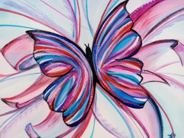 Painting titled "Papillon Rubans rou…" by Katy Lecomte, Original Artwork, Acrylic