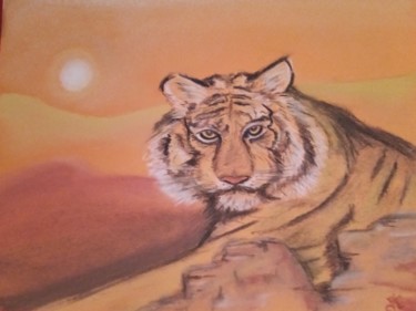 Desenho intitulada "Tigre au coucher du…" por Katy Lecomte, Obras de arte originais, Pastel