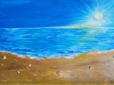 Painting titled "Le soleil sur la mer" by Katy Lecomte, Original Artwork, Acrylic Mounted on Wood Stretcher frame