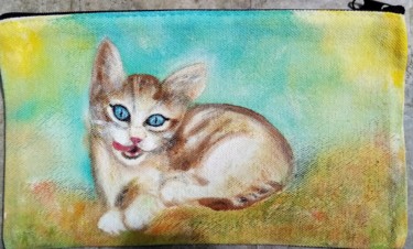 Painting titled "Chaton 2" by Katy Lecomte, Original Artwork, Acrylic