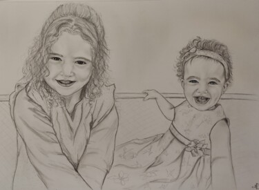 Drawing titled "Portraits Enfants" by Katy Lecomte, Original Artwork, Conté