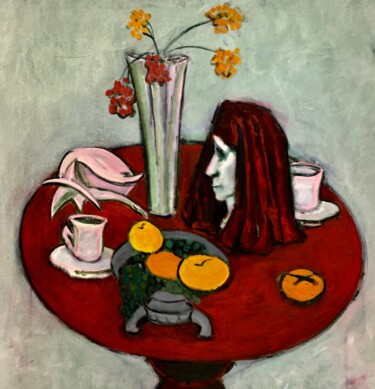 Peinture intitulée "Круглый Красный Стол" par Katya Lukianova, Œuvre d'art originale, Huile