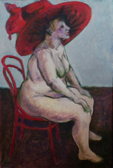 Painting titled "Красная Шляпа" by Katya Lukianova, Original Artwork, Oil