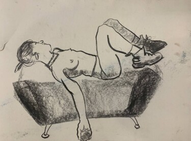 Desenho intitulada "Девушка на Диване (…" por Katya Lukianova, Obras de arte originais, Carvão