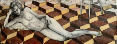 Картина под названием "Девушка На Полу" - Katya Lukianova, Подлинное произведение искусства, Карандаш