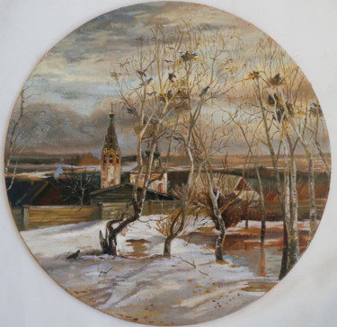 Les freux sont de retour, copie du toile de Savrasov "Les freux sont de r…" başlıklı Tablo Katia Zhevno tarafından, Orijinal sanat, Petrol Diğer sert panel üzerine monte edilmiş