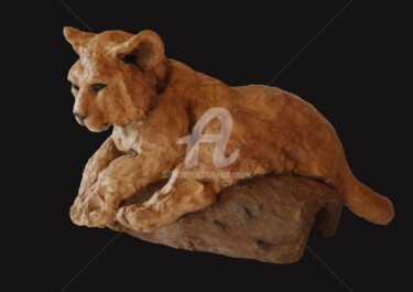 Sculpture titled "Kyo lionceau" by Katyveline Ruiz, Original Artwork, Terra cotta