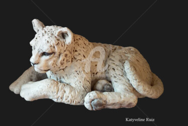 Sculpture titled "Randjy (tigreau)" by Katyveline Ruiz, Original Artwork, Terra cotta