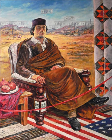 Painting titled "Gaddafi forever" by George Shchegol, Original Artwork, Oil Mounted on Wood Stretcher frame