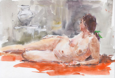 Dessin intitulée "Nude model" par George Shchegol, Œuvre d'art originale, Aquarelle
