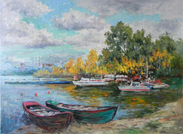 Картина под названием "At the pier" - George Shchegol, Подлинное произведение искусства, Масло Установлен на Деревянная рама…