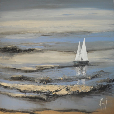 Malarstwo zatytułowany „La mer” autorstwa Michèle Kaus (Kaus), Oryginalna praca, Akryl Zamontowany na Drewniana rama noszy