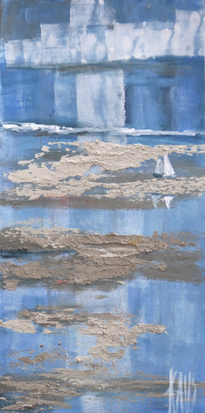 Painting titled "Marée basse" by Michèle Kaus (Kaus), Original Artwork, Acrylic Mounted on Wood Stretcher frame