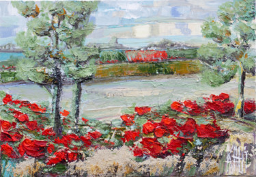 Painting titled "A la campagne" by Michèle Kaus (Kaus), Original Artwork, Acrylic Mounted on Wood Stretcher frame
