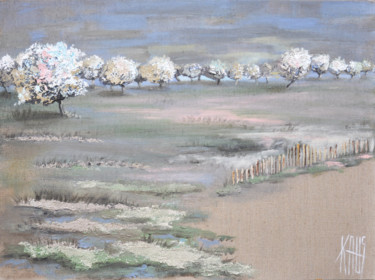 Painting titled "Paysage" by Michèle Kaus (Kaus), Original Artwork, Acrylic Mounted on Wood Stretcher frame