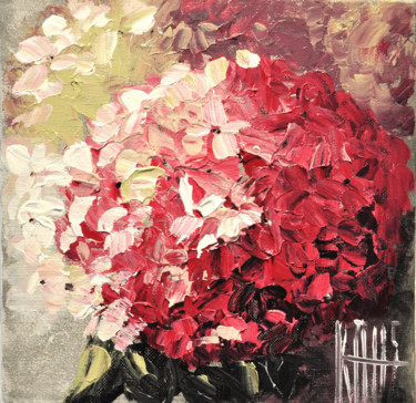 Painting titled "Fleur d'hortensias" by Michèle Kaus (Kaus), Original Artwork, Acrylic Mounted on Wood Stretcher frame