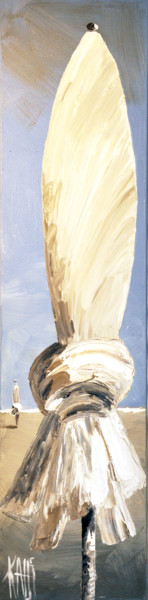 Painting titled "Le parasol sur la p…" by Michèle Kaus (Kaus), Original Artwork, Acrylic Mounted on Wood Stretcher frame