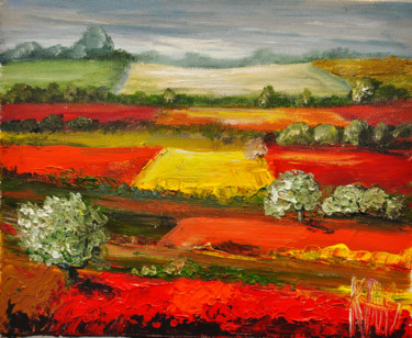 Painting titled "Les coquelicots #ar…" by Michèle Kaus (Kaus), Original Artwork, Acrylic Mounted on Wood Stretcher frame