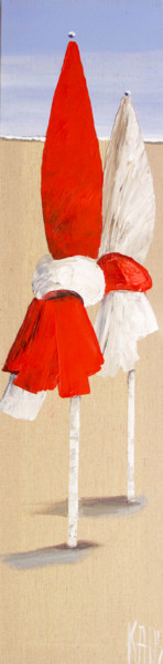 Malarstwo zatytułowany „Les deux parasols” autorstwa Michèle Kaus (Kaus), Oryginalna praca, Akryl Zamontowany na Drewniana r…