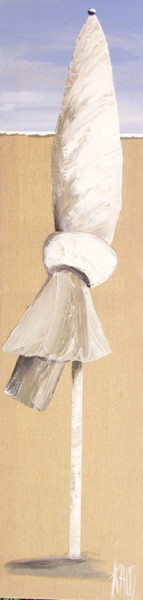 Painting titled "Le parasol blanc" by Michèle Kaus (Kaus), Original Artwork, Acrylic Mounted on Wood Stretcher frame