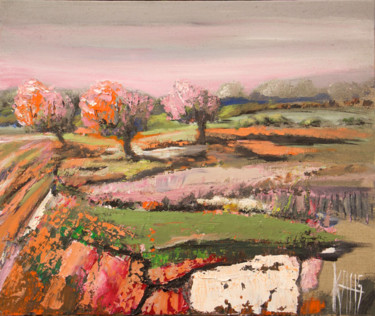 Painting titled "Automne en normandie" by Michèle Kaus (Kaus), Original Artwork, Acrylic Mounted on Wood Stretcher frame