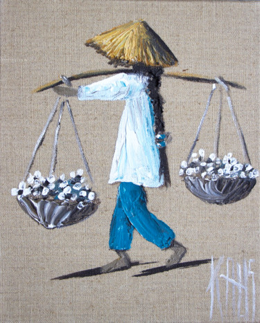 Картина под названием "Les porteurs 3" - Michèle Kaus (Kaus), Подлинное произведение искусства, Акрил Установлен на Деревянн…
