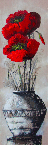 Painting titled "Les coquelicots 2" by Michèle Kaus (Kaus), Original Artwork, Acrylic Mounted on Wood Stretcher frame