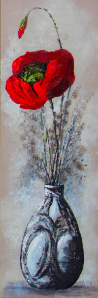 Painting titled "Les coquelicots 3" by Michèle Kaus (Kaus), Original Artwork, Acrylic Mounted on Wood Stretcher frame