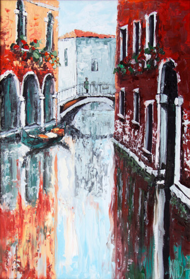 Painting titled "Venise, le pont" by Michèle Kaus (Kaus), Original Artwork, Acrylic Mounted on Wood Stretcher frame