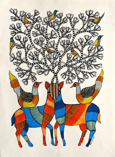 Malerei mit dem Titel "Tree Of Life 14" von Kaushal Prasad Tekam, Original-Kunstwerk, Acryl