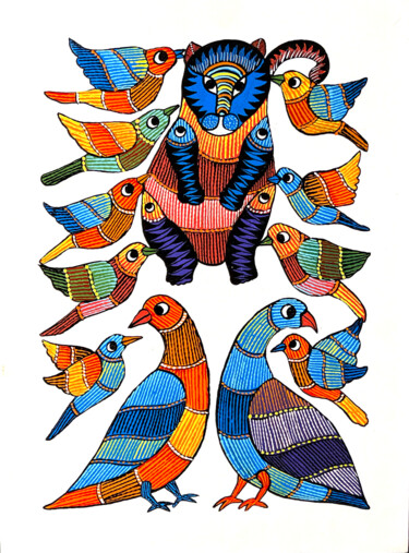 Painting titled "Bird 1" by Kaushal Prasad Tekam, Original Artwork, Acrylic