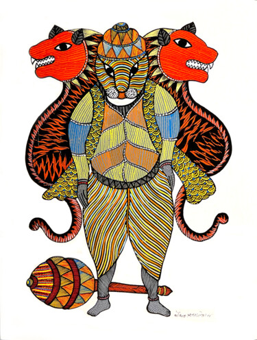 Schilderij getiteld "Hanuman" door Kaushal Prasad Tekam, Origineel Kunstwerk, Acryl