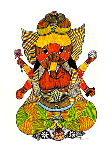 Картина под названием "Ganesha" - Kaushal Prasad Tekam, Подлинное произведение искусства, Акрил