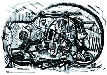 Drawing titled "Mechanic" by Kayen, Original Artwork, Ink