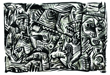 Desenho intitulada "Fisherman" por Kayen, Obras de arte originais, Tinta