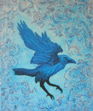 Painting titled "Raven in Blue" by Kay Vickerman, Original Artwork, Acrylic