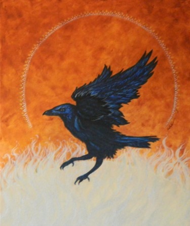 Painting titled "Raven in Sienna" by Kay Vickerman, Original Artwork, Acrylic