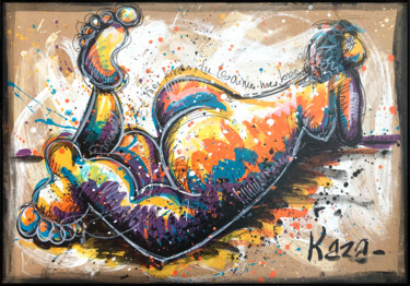 绘画 标题为“et mes fesses, tu l…” 由Kaza, 原创艺术品, 丙烯 安装在木质担架架上