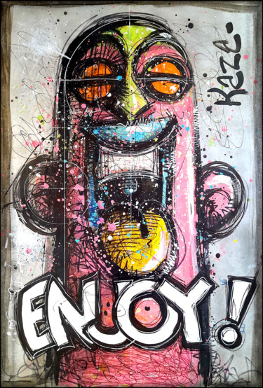 Painting titled "Enjoy ! -02" by Kaza, Original Artwork, Acrylic Mounted on Wood Stretcher frame