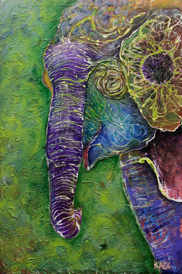 Peinture intitulée "Elephant Pygmy Illu…" par Kazarrudin Tujoh, Œuvre d'art originale, Acrylique