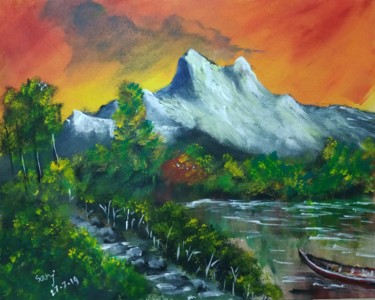 Painting titled "Lakeside" by Sanjana Taufique, Original Artwork, Acrylic