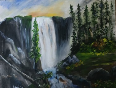 Painting titled "Waterfall" by Sanjana Taufique, Original Artwork, Acrylic