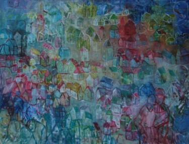 Malarstwo zatytułowany „Pamięć domów 6” autorstwa Kazimiera Myk-Magdziak, Oryginalna praca, Olej