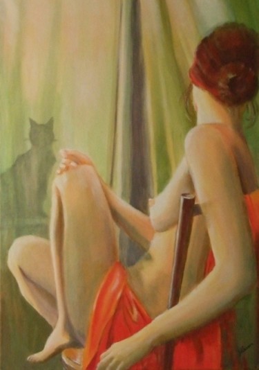 Painting titled "Nudes. Naked with a…" by Halina Kazmierczak, Original Artwork, Oil