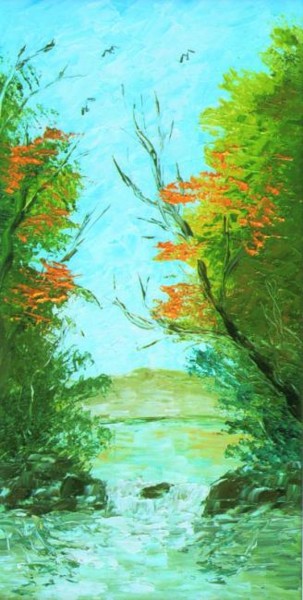 Pintura intitulada "Córrego nascente" por H. Kazu Maia, Obras de arte originais