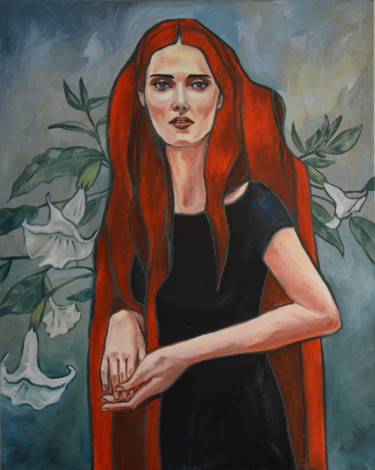 Malerei mit dem Titel "Datura" von Katarzyna Bruniewska-Gierczak, Original-Kunstwerk, Öl