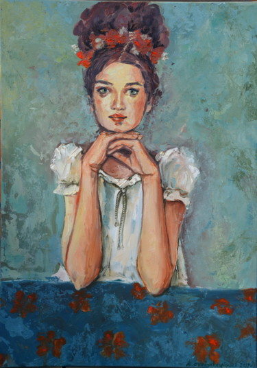 Malerei mit dem Titel "makowa dziewczyna" von Katarzyna Bruniewska-Gierczak, Original-Kunstwerk, Öl