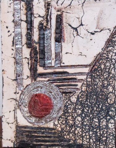 "RELIEF Z CZERWIENIĄ" Sculpture intitulée ""RELIEF Z CZERWIENI…" par Kochan Elżbieta, Œuvre d'art originale, Céramique Monté sur Métal