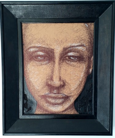 Dessin intitulée "Introspection III" par Keanathé, Œuvre d'art originale, Stylo à bille Monté sur Autre panneau rigide
